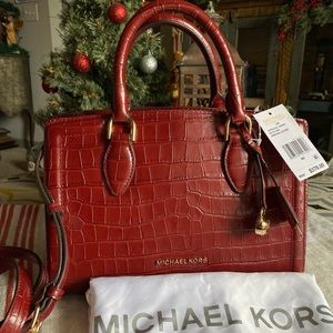 MK Zoe Medium Crocodile Embosed Leather
